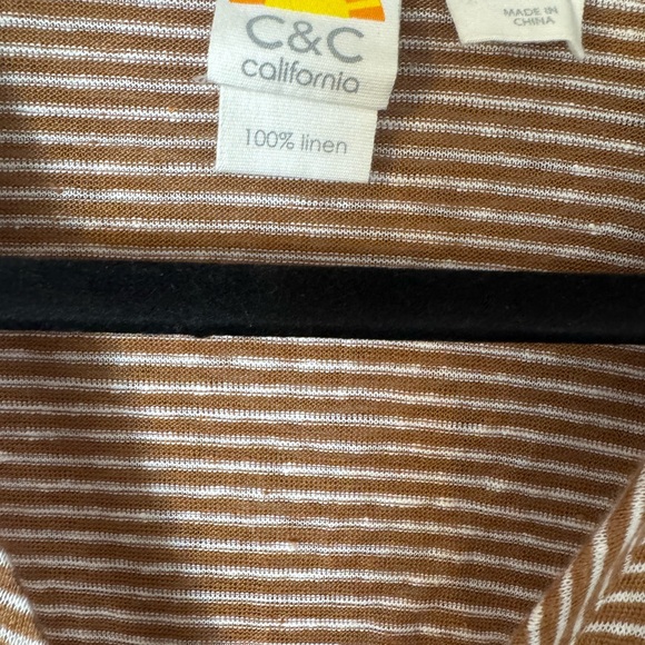 C & C Striped Hoodie Tan & Cream Women's Top, Roll Tab Sleeves. Size Large - Picture 4 of 13